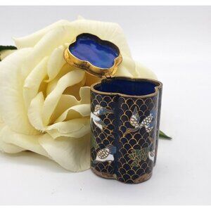 Vtg Cloisonné Enamel Hinged Lid Crane Bonsai Trinket Jewelry Snuff Pill Box
